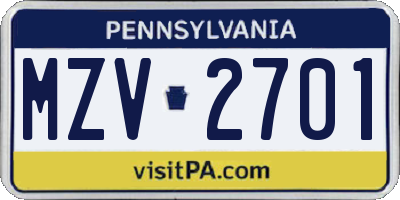 PA license plate MZV2701