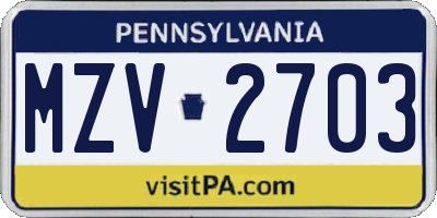 PA license plate MZV2703