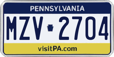 PA license plate MZV2704