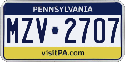 PA license plate MZV2707