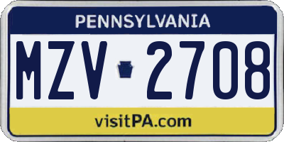 PA license plate MZV2708