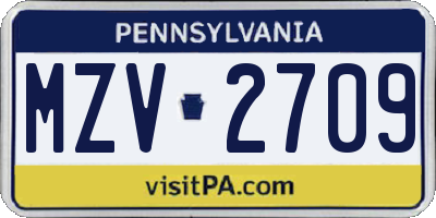 PA license plate MZV2709