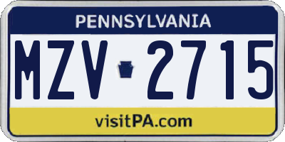 PA license plate MZV2715