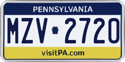 PA license plate MZV2720