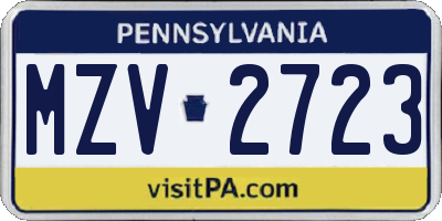 PA license plate MZV2723