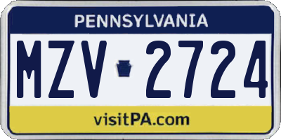 PA license plate MZV2724
