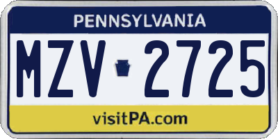 PA license plate MZV2725