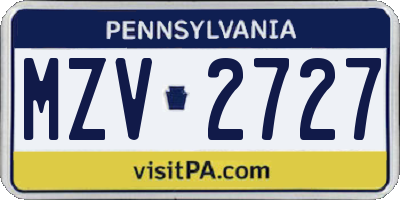 PA license plate MZV2727