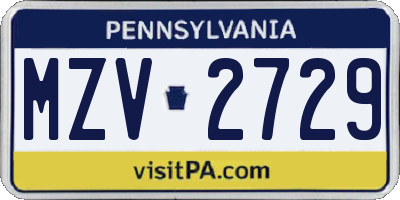 PA license plate MZV2729