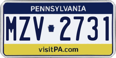 PA license plate MZV2731