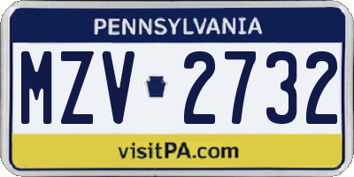PA license plate MZV2732