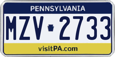PA license plate MZV2733