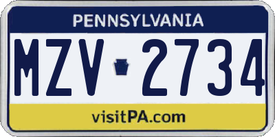 PA license plate MZV2734