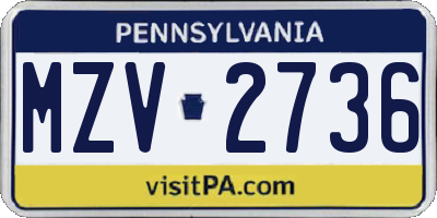 PA license plate MZV2736