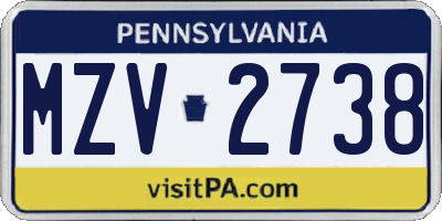 PA license plate MZV2738