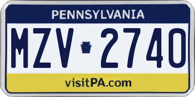 PA license plate MZV2740