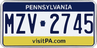 PA license plate MZV2745