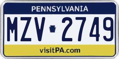 PA license plate MZV2749