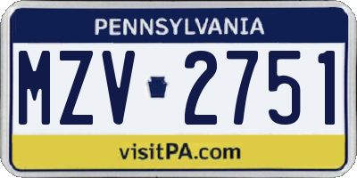 PA license plate MZV2751