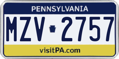 PA license plate MZV2757