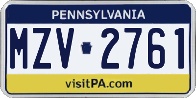 PA license plate MZV2761