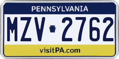 PA license plate MZV2762