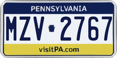 PA license plate MZV2767