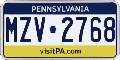 PA license plate MZV2768
