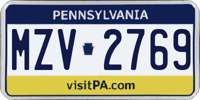 PA license plate MZV2769