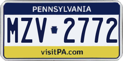 PA license plate MZV2772