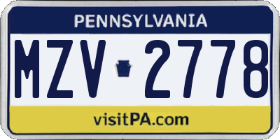 PA license plate MZV2778