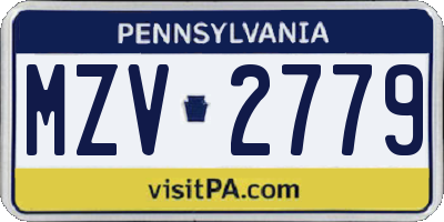 PA license plate MZV2779