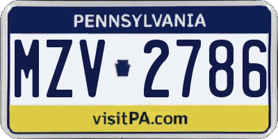PA license plate MZV2786