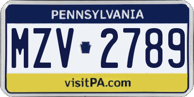 PA license plate MZV2789