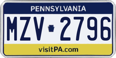 PA license plate MZV2796