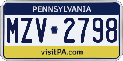 PA license plate MZV2798