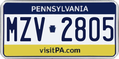 PA license plate MZV2805