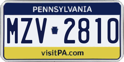 PA license plate MZV2810