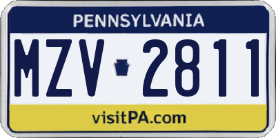 PA license plate MZV2811