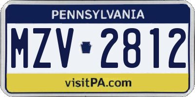 PA license plate MZV2812