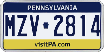 PA license plate MZV2814