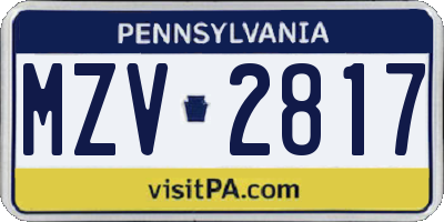 PA license plate MZV2817