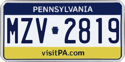 PA license plate MZV2819