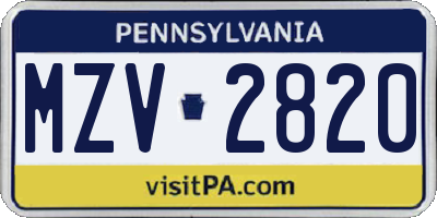 PA license plate MZV2820