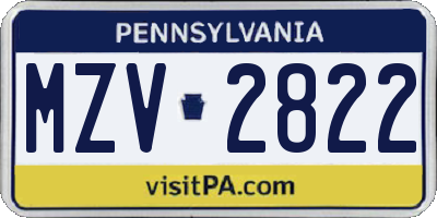 PA license plate MZV2822