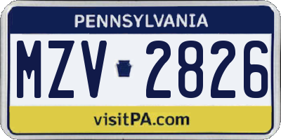 PA license plate MZV2826