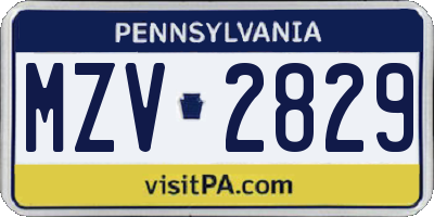 PA license plate MZV2829