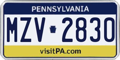 PA license plate MZV2830