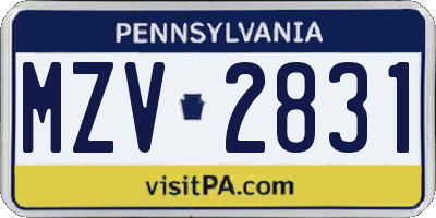 PA license plate MZV2831