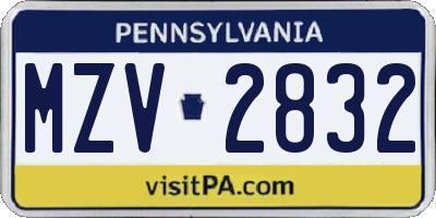 PA license plate MZV2832